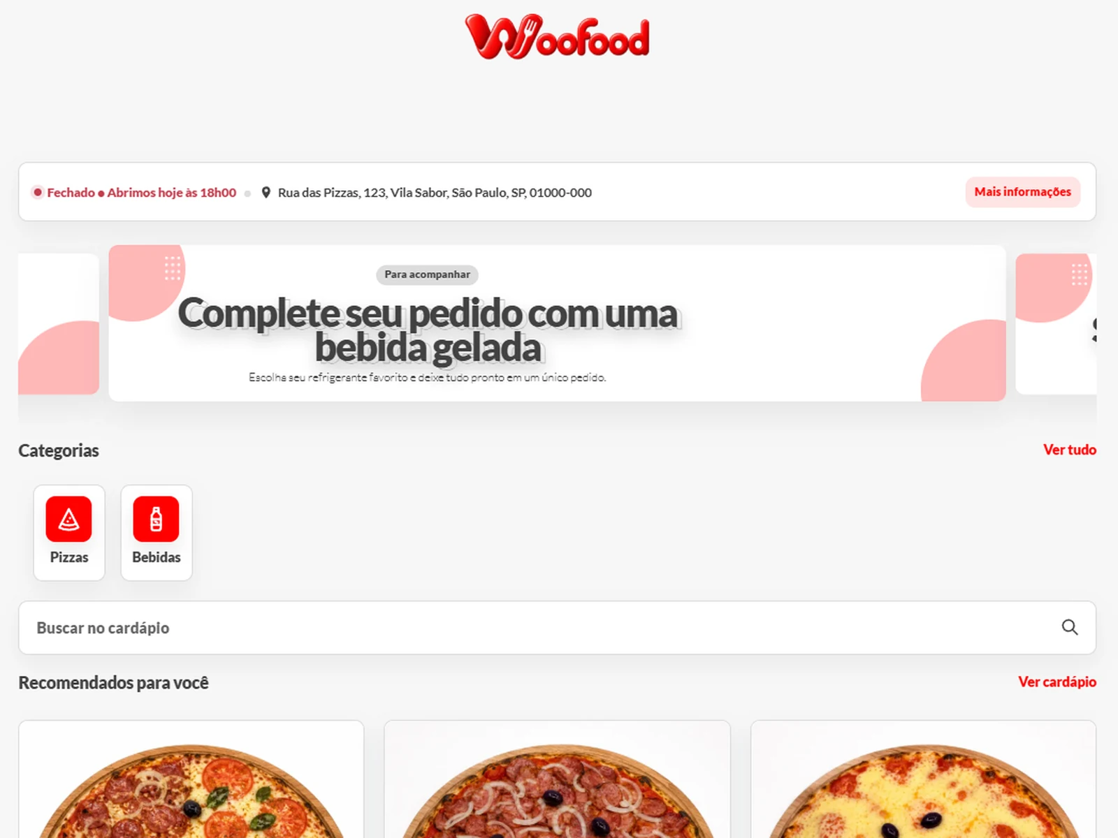 Interface do WooFood em um notebook